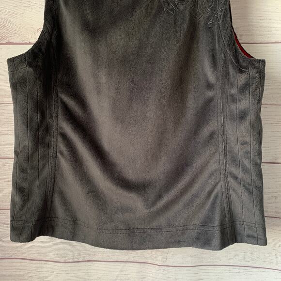 Charcoal Gray and Pink Reversible Zip Up Vest Fleece Embroidered Floral - Picture 9 of 16